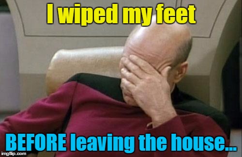I don't have a dirty house - honest :) | I wiped my feet; BEFORE leaving the house... | image tagged in memes,captain picard facepalm,feet,brain fade | made w/ Imgflip meme maker