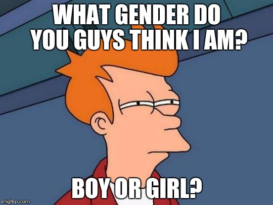 Guess my gender! | WHAT GENDER DO YOU GUYS THINK I AM? BOY OR GIRL? | image tagged in memes,futurama fry | made w/ Imgflip meme maker