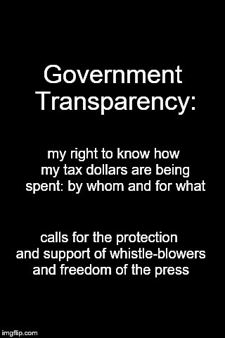Black Background | Government Transparency:; my right to know how my tax dollars are being spent: by whom and for what; calls for the protection and support of whistle-blowers and freedom of the press | image tagged in black background | made w/ Imgflip meme maker