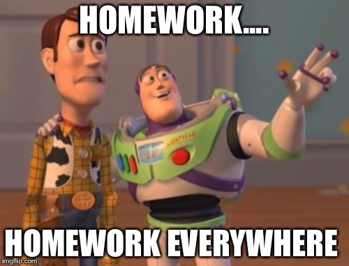 X, X Everywhere Meme | HOMEWORK.... HOMEWORK EVERYWHERE | image tagged in memes,x x everywhere | made w/ Imgflip meme maker