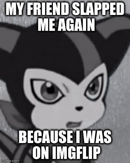 She Doesn't like Memes? | MY FRIEND SLAPPED ME AGAIN; BECAUSE I WAS ON IMGFLIP | image tagged in first world problems impmon,funny,memes,funny memes,impmon | made w/ Imgflip meme maker