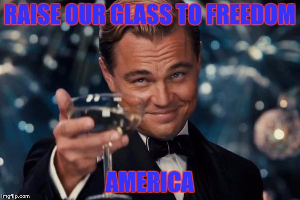 Leonardo Dicaprio Cheers | RAISE OUR GLASS TO FREEDOM; AMERICA | image tagged in memes,leonardo dicaprio cheers | made w/ Imgflip meme maker