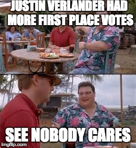 nedry | JUSTIN VERLANDER HAD MORE FIRST PLACE VOTES; SEE NOBODY CARES | image tagged in nedry | made w/ Imgflip meme maker