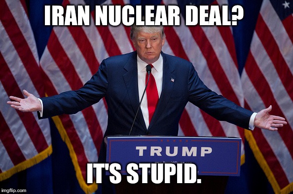 Donald Trump | IRAN NUCLEAR DEAL? IT'S STUPID. | image tagged in donald trump | made w/ Imgflip meme maker