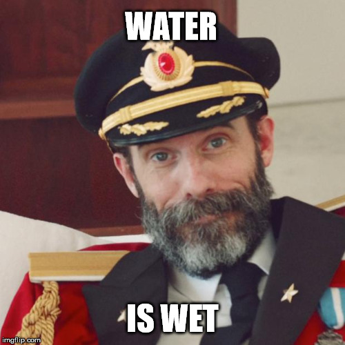 Captain Obvious | WATER; IS WET | image tagged in captain obvious | made w/ Imgflip meme maker