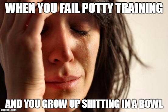 First World Problems | WHEN YOU FAIL POTTY TRAINING; AND YOU GROW UP SHITTING IN A BOWL | image tagged in memes,first world problems | made w/ Imgflip meme maker