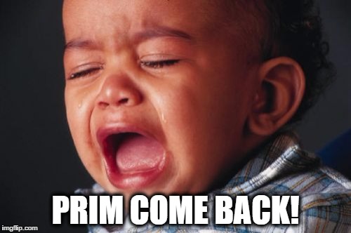 Unhappy Baby Meme | PRIM COME BACK! | image tagged in memes,unhappy baby | made w/ Imgflip meme maker