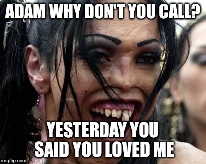 Ugly Girl  | ADAM WHY DON'T YOU CALL? YESTERDAY YOU SAID YOU LOVED ME | image tagged in ugly girl | made w/ Imgflip meme maker
