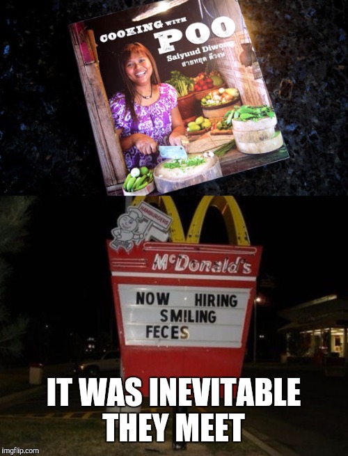 Thanks to Raydog and princessdragon6  for inspiring me to combine the ideas | IT WAS INEVITABLE THEY MEET | image tagged in poo,feces,mcdonalds | made w/ Imgflip meme maker