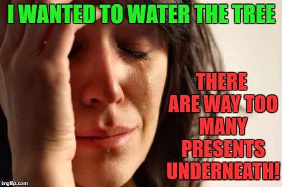 First World Problems Meme | THERE ARE WAY TOO MANY PRESENTS UNDERNEATH! I WANTED TO WATER THE TREE | image tagged in memes,first world problems | made w/ Imgflip meme maker
