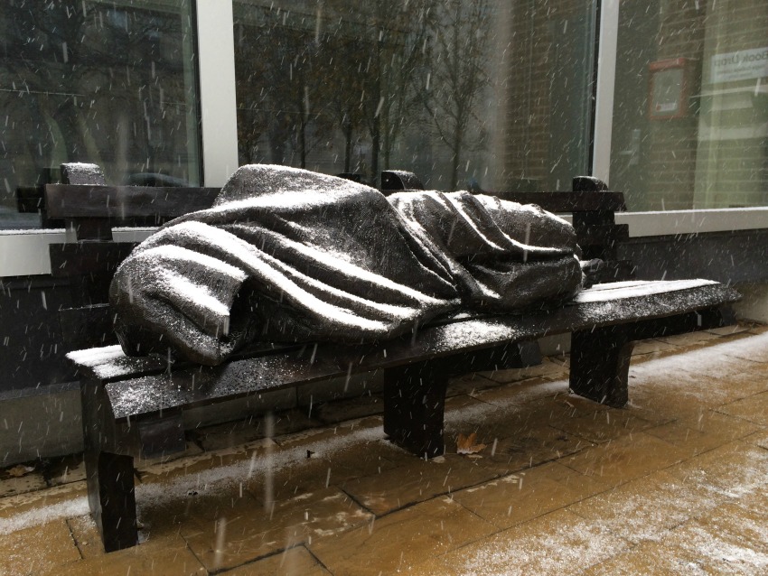 High Quality Homeless Jesus Sleeping in the Rain Blank Meme Template