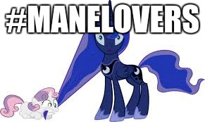 sweetie belle chewing on luna's mane | #MANELOVERS | image tagged in sweetie belle chewing on luna's mane | made w/ Imgflip meme maker