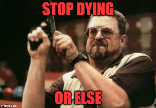 Stop Dying | STOP DYING; OR ELSE | image tagged in memes,am i the only one around here,stop,dying,or else | made w/ Imgflip meme maker