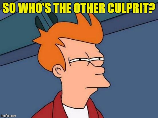 Futurama Fry Meme | SO WHO'S THE OTHER CULPRIT? | image tagged in memes,futurama fry | made w/ Imgflip meme maker