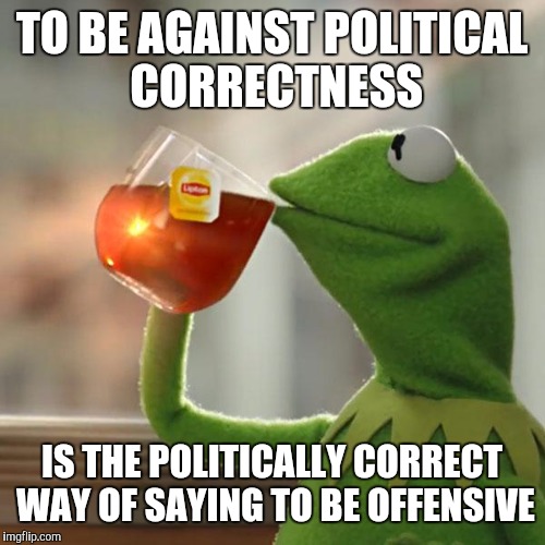 But That's None Of My Business Meme | TO BE AGAINST POLITICAL CORRECTNESS; IS THE POLITICALLY CORRECT WAY OF SAYING TO BE OFFENSIVE | image tagged in memes,but thats none of my business,kermit the frog | made w/ Imgflip meme maker
