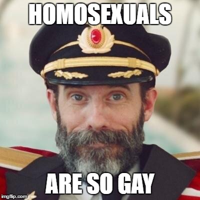 Thanks captain obvious. | HOMOSEXUALS; ARE SO GAY | image tagged in thanks captain obvious | made w/ Imgflip meme maker
