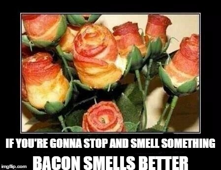 Just sayin | IF YOU'RE GONNA STOP AND SMELL SOMETHING; BACON SMELLS BETTER | image tagged in bacon | made w/ Imgflip meme maker