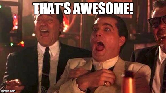 Goodfellas Laughing | THAT'S AWESOME! | image tagged in goodfellas laughing | made w/ Imgflip meme maker