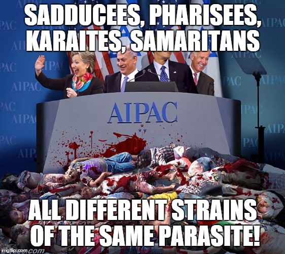 Vile aIpac | SADDUCEES, PHARISEES, KARAITES, SAMARITANS; ALL DIFFERENT STRAINS OF THE SAME PARASITE! | image tagged in vile aipac,jews | made w/ Imgflip meme maker