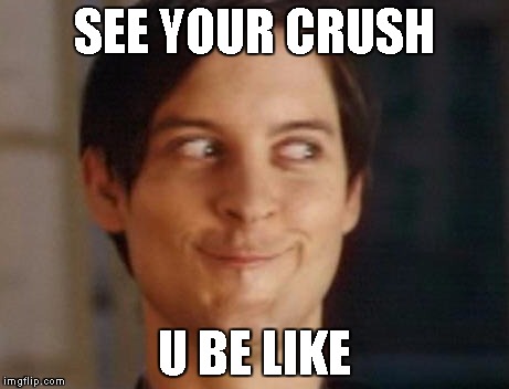 Spiderman Peter Parker Meme | SEE YOUR CRUSH; U BE LIKE | image tagged in memes,spiderman peter parker | made w/ Imgflip meme maker