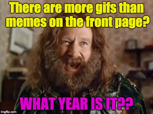What Year Is It Meme | There are more gifs than memes on the front page? WHAT YEAR IS IT?? | image tagged in memes,what year is it | made w/ Imgflip meme maker