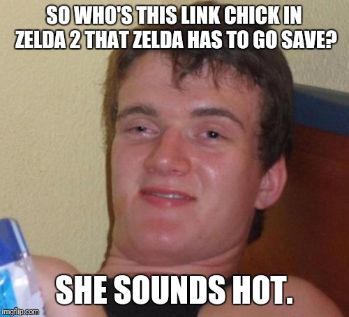 10 Guy Meme | SO WHO'S THIS LINK CHICK IN ZELDA 2 THAT ZELDA HAS TO GO SAVE? SHE SOUNDS HOT. | image tagged in memes,10 guy | made w/ Imgflip meme maker