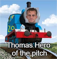 thomas the train | Thomas Hero of the pitch | image tagged in thomas the train | made w/ Imgflip meme maker