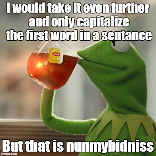 But That's None Of My Business Meme | I would take it even further and only capitalize the first word in a sentance But that is nunmybidniss | image tagged in memes,but thats none of my business,kermit the frog | made w/ Imgflip meme maker