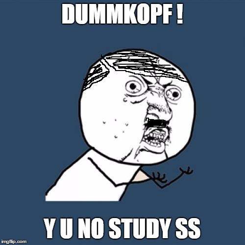 Y U No Meme | DUMMKOPF ! Y U NO STUDY SS | image tagged in memes,y u no | made w/ Imgflip meme maker