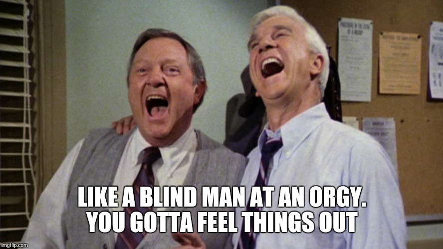 LIKE A BLIND MAN AT AN ORGY. YOU GOTTA FEEL THINGS OUT | made w/ Imgflip meme maker