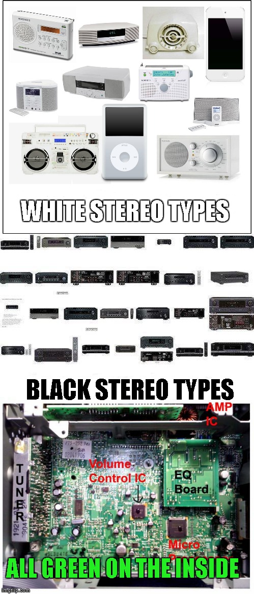 WHITE STEREO TYPES BLACK STEREO TYPES ALL GREEN ON THE INSIDE | made w/ Imgflip meme maker