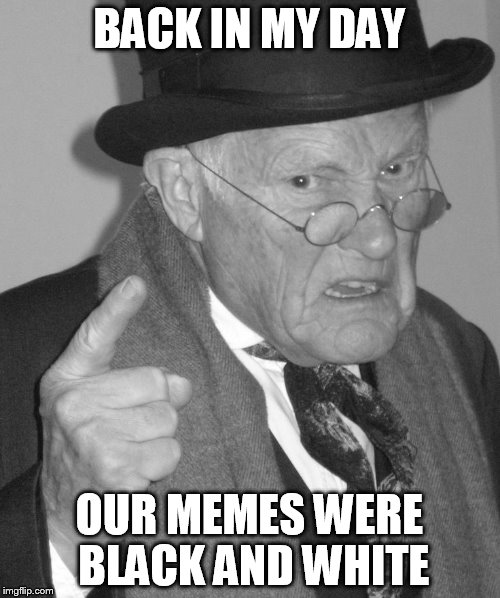Back in my day | BACK IN MY DAY OUR MEMES WERE BLACK AND WHITE | image tagged in back in my day | made w/ Imgflip meme maker