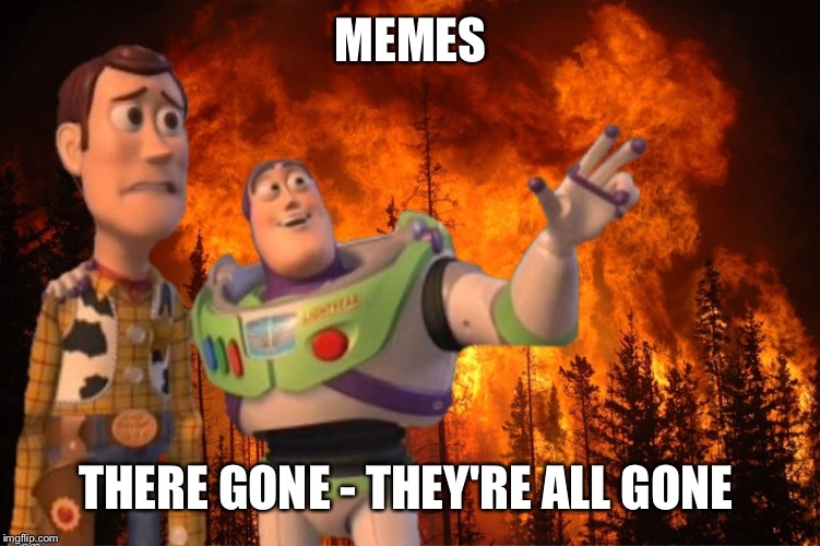 X everywhere fire | MEMES THERE GONE - THEY'RE ALL GONE | image tagged in x everywhere fire | made w/ Imgflip meme maker