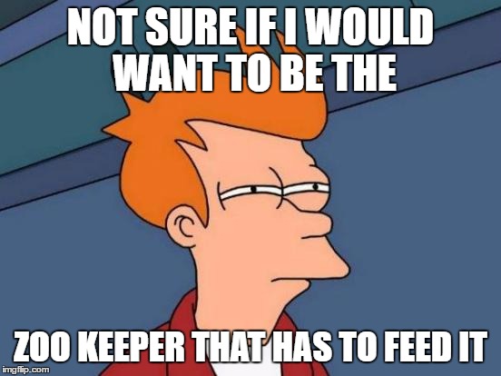 Futurama Fry Meme | NOT SURE IF I WOULD WANT TO BE THE ZOO KEEPER THAT HAS TO FEED IT | image tagged in memes,futurama fry | made w/ Imgflip meme maker