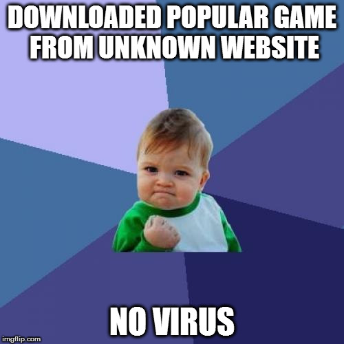 Success Kid | DOWNLOADED POPULAR GAME FROM UNKNOWN WEBSITE; NO VIRUS | image tagged in memes,success kid | made w/ Imgflip meme maker
