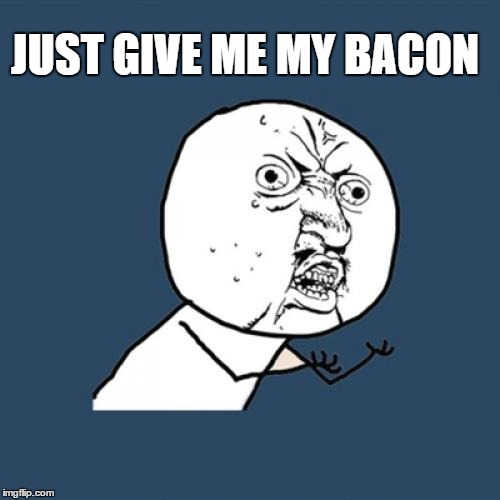Y U No | JUST GIVE ME MY
BACON | image tagged in memes,y u no | made w/ Imgflip meme maker