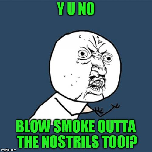 Y U No Meme | Y U NO BLOW SMOKE OUTTA THE NOSTRILS TOO!? | image tagged in memes,y u no | made w/ Imgflip meme maker