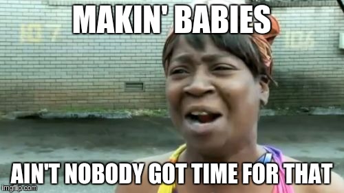 Ain't Nobody Got Time For That Meme | MAKIN' BABIES AIN'T NOBODY GOT TIME FOR THAT | image tagged in memes,aint nobody got time for that | made w/ Imgflip meme maker