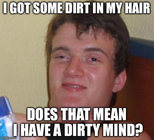 10 Guy Meme | I GOT SOME DIRT IN MY HAIR; DOES THAT MEAN I HAVE A DIRTY MIND? | image tagged in memes,10 guy | made w/ Imgflip meme maker