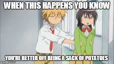 WHEN THIS HAPPENS YOU KNOW; YOU'RE BETTER OFF BEING A SACK OF POTATOES | image tagged in kaichou wa maid-sama,misaki and usui | made w/ Imgflip meme maker