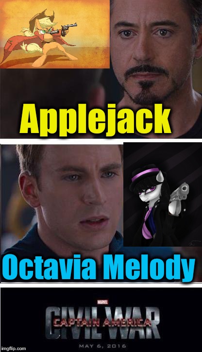 My Little Assassin Pony | Applejack; Octavia Melody | image tagged in memes,marvel civil war 2,evilmandoevil,funny | made w/ Imgflip meme maker