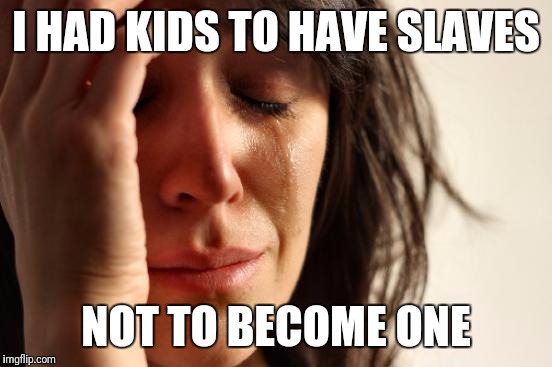 First World Problems | I HAD KIDS TO HAVE SLAVES; NOT TO BECOME ONE | image tagged in memes,first world problems | made w/ Imgflip meme maker