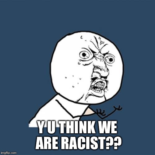 Y U No Meme | Y U THINK WE ARE RACIST?? | image tagged in memes,y u no | made w/ Imgflip meme maker