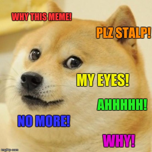 Doge Meme | WHY THIS MEME! PLZ STALP! MY EYES! AHHHHH! NO MORE! WHY! | image tagged in memes,doge | made w/ Imgflip meme maker