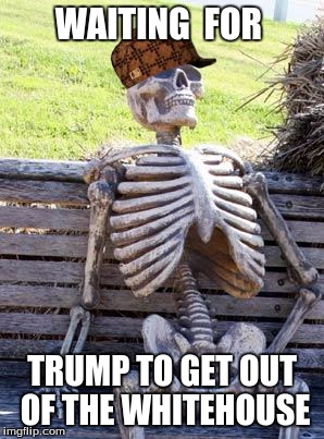 Waiting Skeleton | WAITING  FOR; TRUMP TO GET OUT OF THE WHITEHOUSE | image tagged in memes,waiting skeleton,scumbag | made w/ Imgflip meme maker