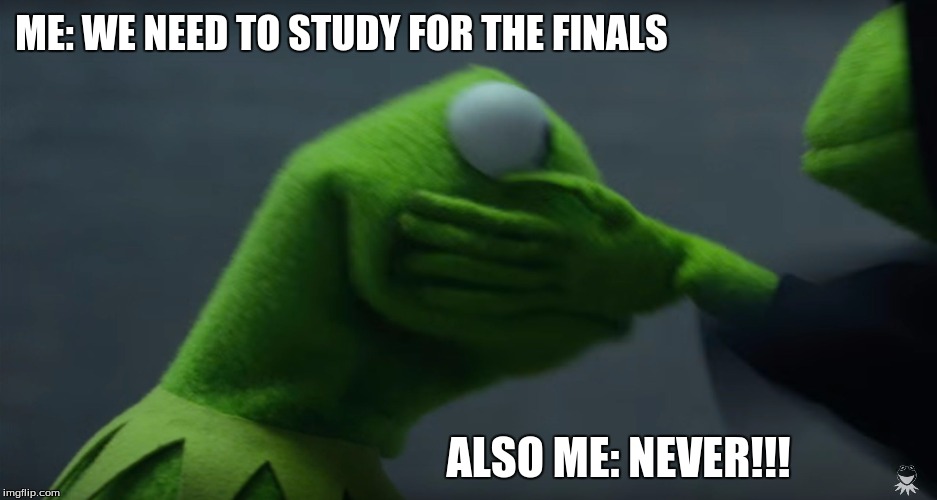 Wanting to study for finals but you're also lazy. | ME: WE NEED TO STUDY FOR THE FINALS; ALSO ME: NEVER!!! | image tagged in evil kermit slap,lazy,finals,kermit | made w/ Imgflip meme maker