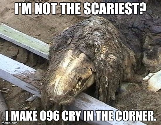 682 Bad Time. | I'M NOT THE SCARIEST? I MAKE 096 CRY IN THE CORNER. | image tagged in 682 bad time,scp meme,original meme | made w/ Imgflip meme maker