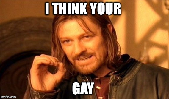 One Does Not Simply Meme | I THINK YOUR; GAY | image tagged in memes,one does not simply | made w/ Imgflip meme maker