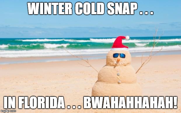 beach | WINTER COLD SNAP . . . IN FLORIDA . . . BWAHAHHAHAH! | image tagged in beach | made w/ Imgflip meme maker
