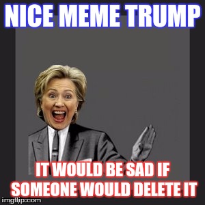 Delete Yourself | NICE MEME TRUMP; IT WOULD BE SAD IF SOMEONE WOULD DELETE IT | image tagged in delete yourself | made w/ Imgflip meme maker